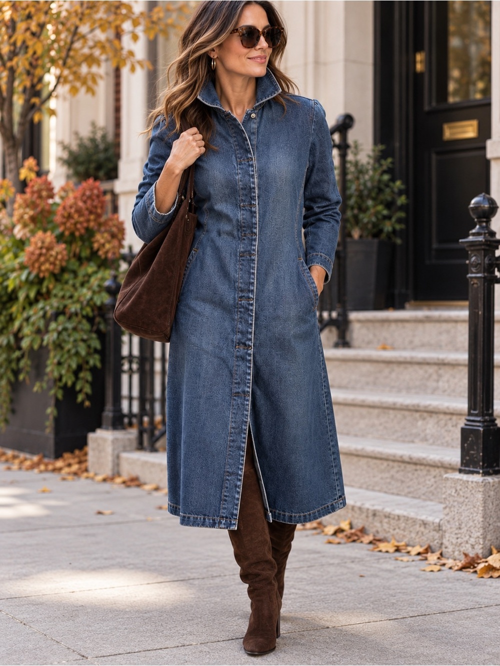 Vintage GAP Denim Coat Dress Long Sleeve Dark Wash Jean Midi Dress M
